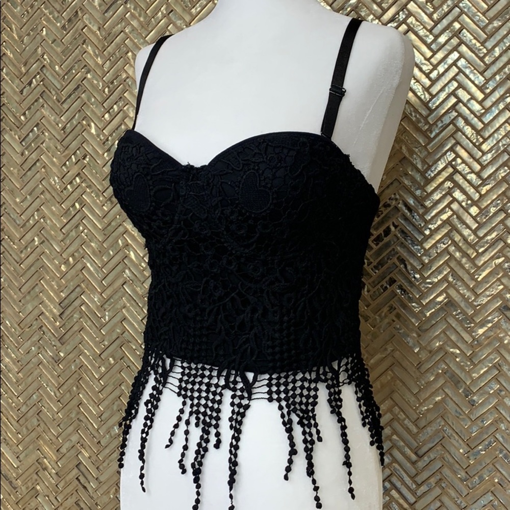 • Black Lace Bustier w Fringe • Wear Multiple Ways